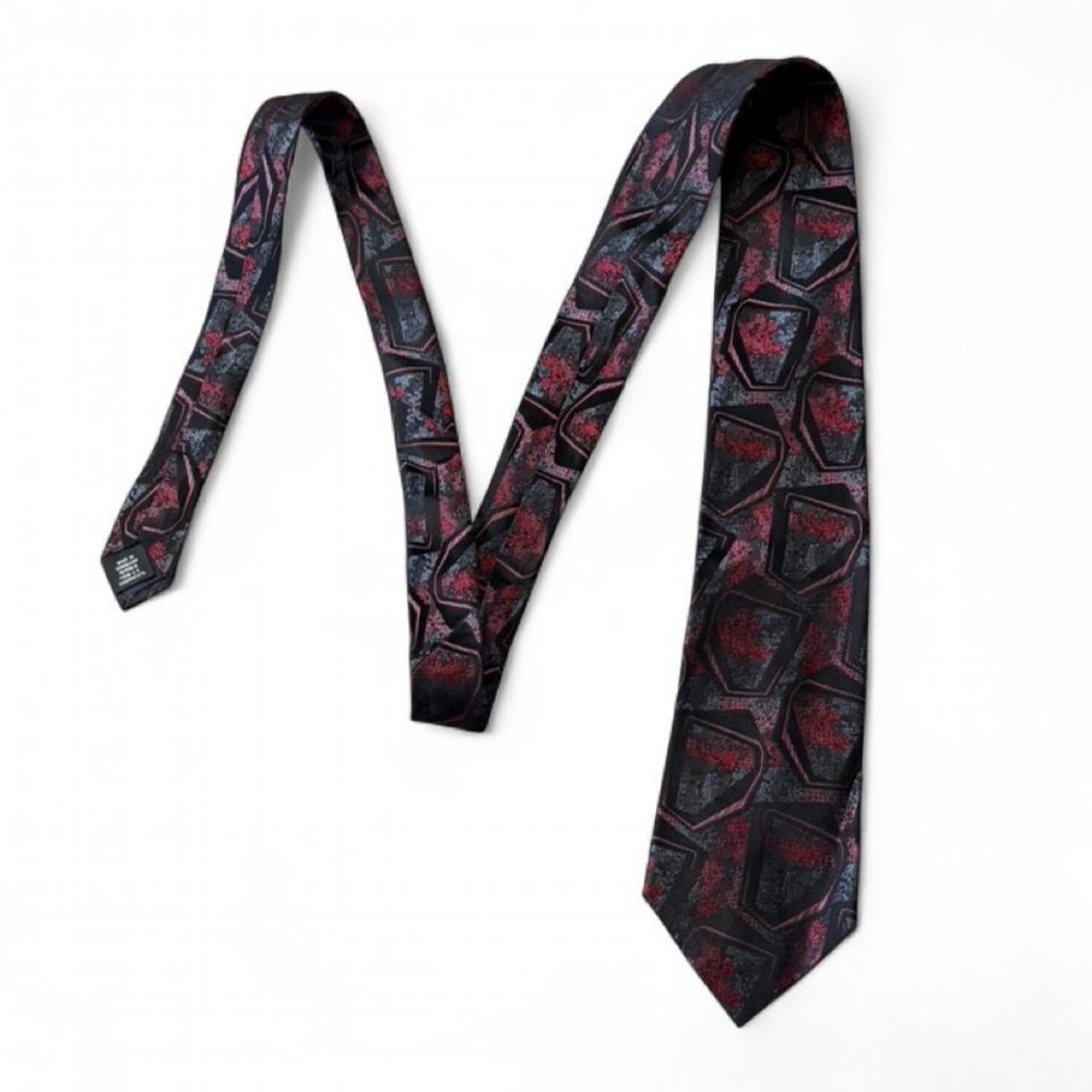 Vintage 80s Strathmore by Richman Abstract Red & Navy 100%‎ Silk Tie